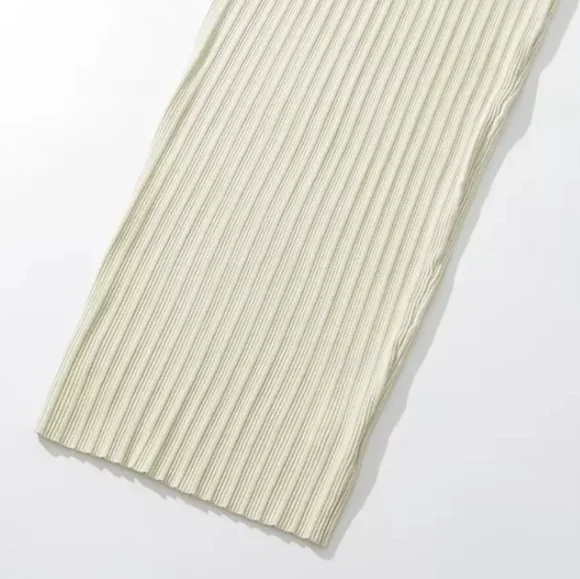 Cream Ribbed Knit High Neck Midi Dress - Picture 7 of 15